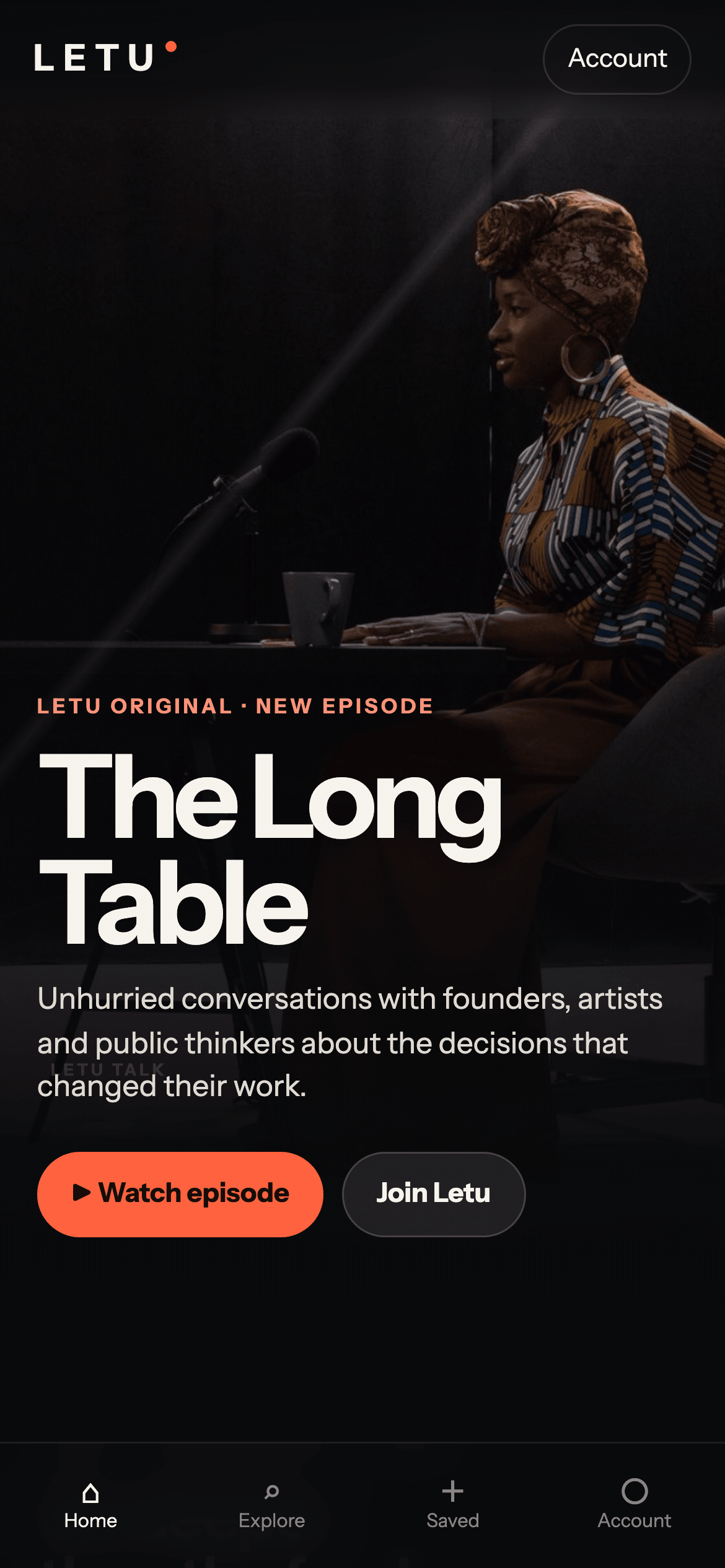 Letu discovery screen featuring The Long Table video podcast